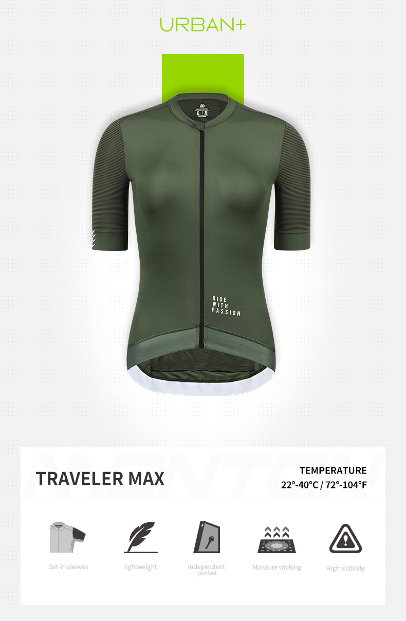 MENS SHORT SLEEVE CYCLING JERSEY URBAN TRAVELER MAX GREEN