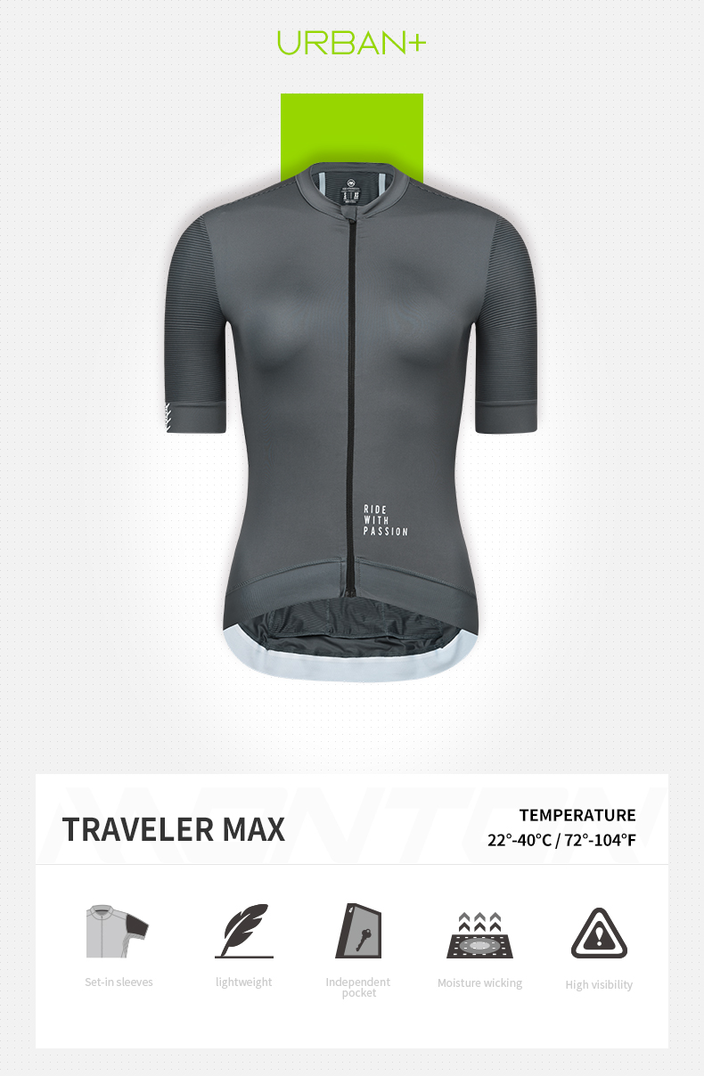 WOMENS SHORT SLEEVE CYCLING JERSEY URBAN TRAVELER MAX GRAY
