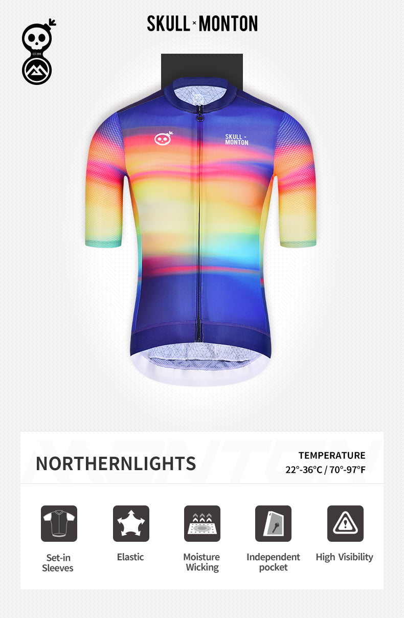 SKULL MONTON MENS CYCLING JERSEY NORTHERNLIGHTS YELLOW BLUE