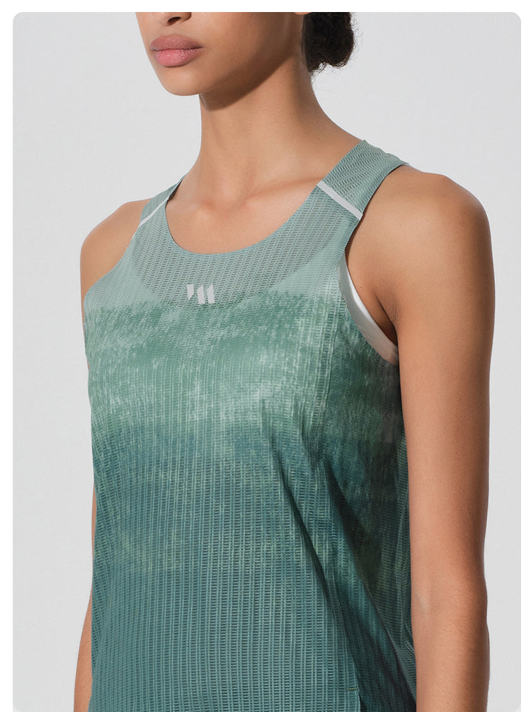 WOMENS RUNNING SINGLET TERRA GRADIENT FOREST SAGE