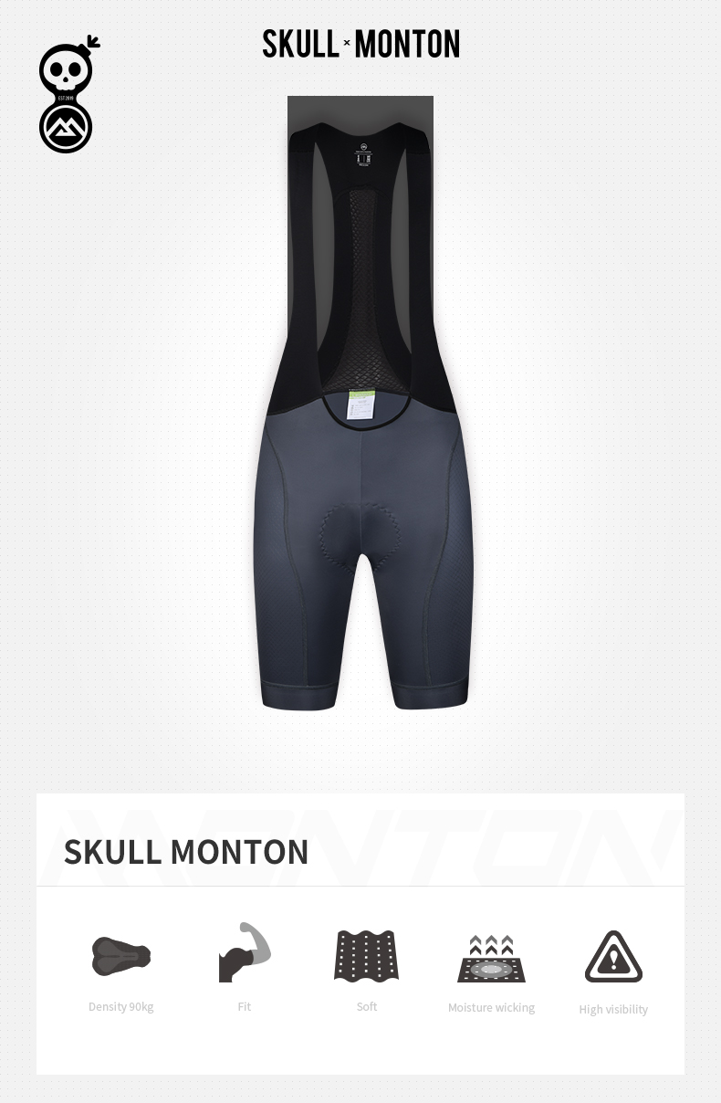 SKULL MONTON WOMENS CYCLING BIB SHORTS DARK GRAY