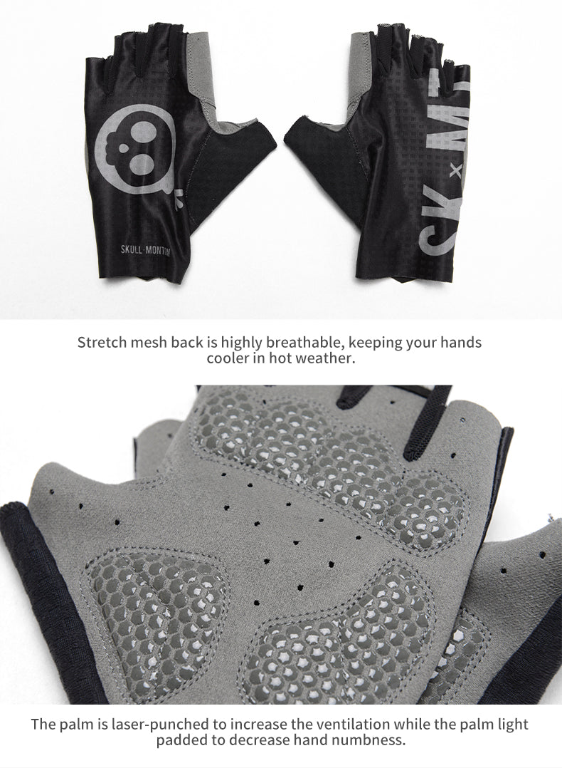 SKULL MONTON CYCLING GLOVES HALF FINGER SKMT BLACK