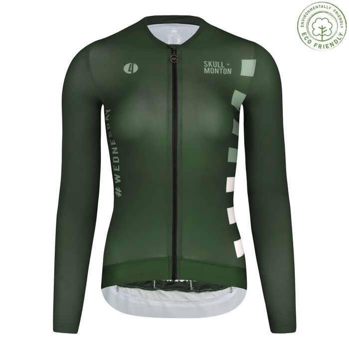 SKULL MONTON LONG SLEEVE CYCLING JERSEY WOMENS WEDNESDAY II DEEP GREEN