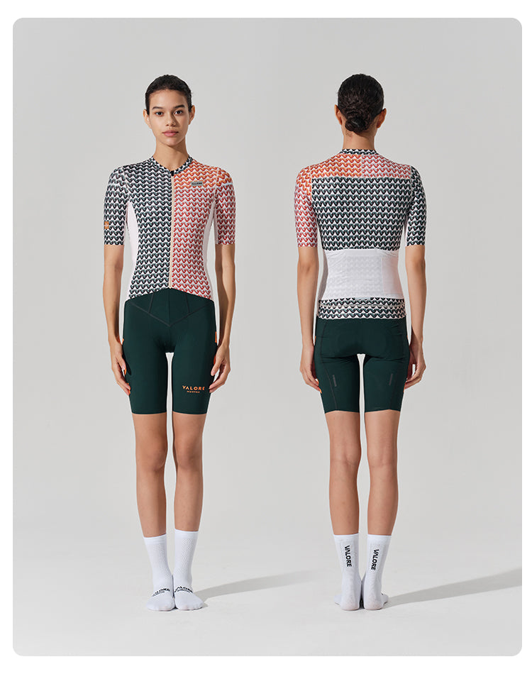 SHORT SLEEVE JERSEY WOMENS – V MOTIVA – GREEN & RUST