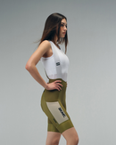 WOMENS BIB SHORTS MOTION UTILITY – MUSTARD GREEN