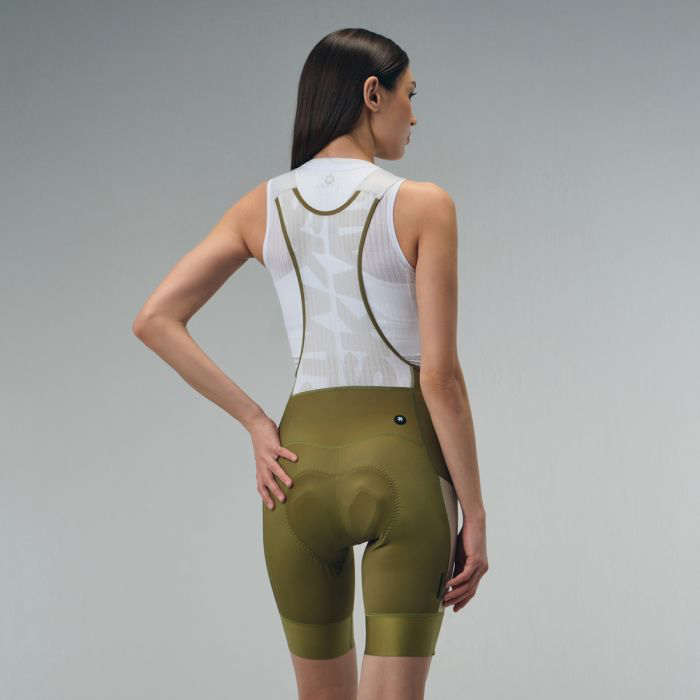WOMENS BIB SHORTS MOTION UTILITY – MUSTARD GREEN