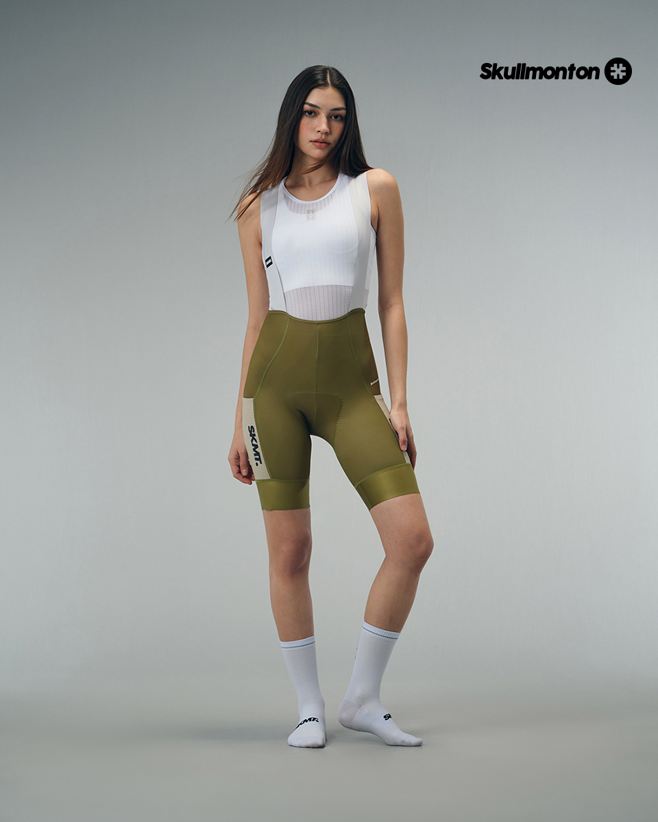 WOMENS BIB SHORTS MOTION UTILITY – MUSTARD GREEN