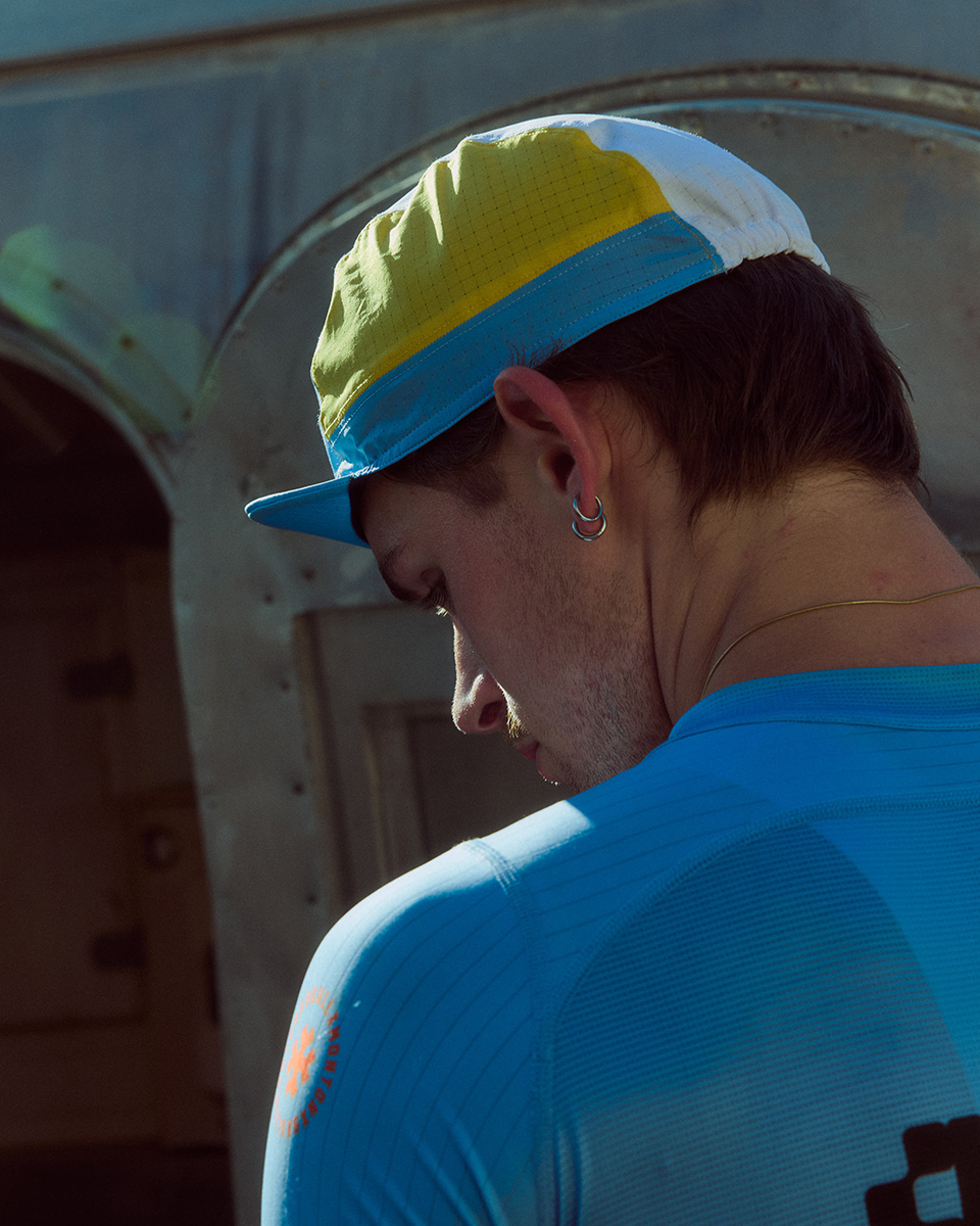 CYCLING CAP FLUX BLOCK - BLUE / YELLOW