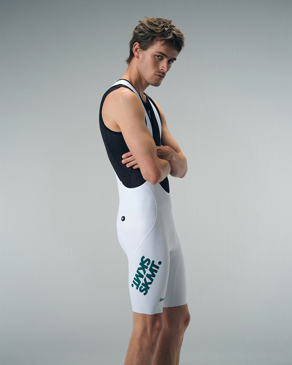 MENS BIB SHORTS FLUX BLOCK - CHALK WHITE