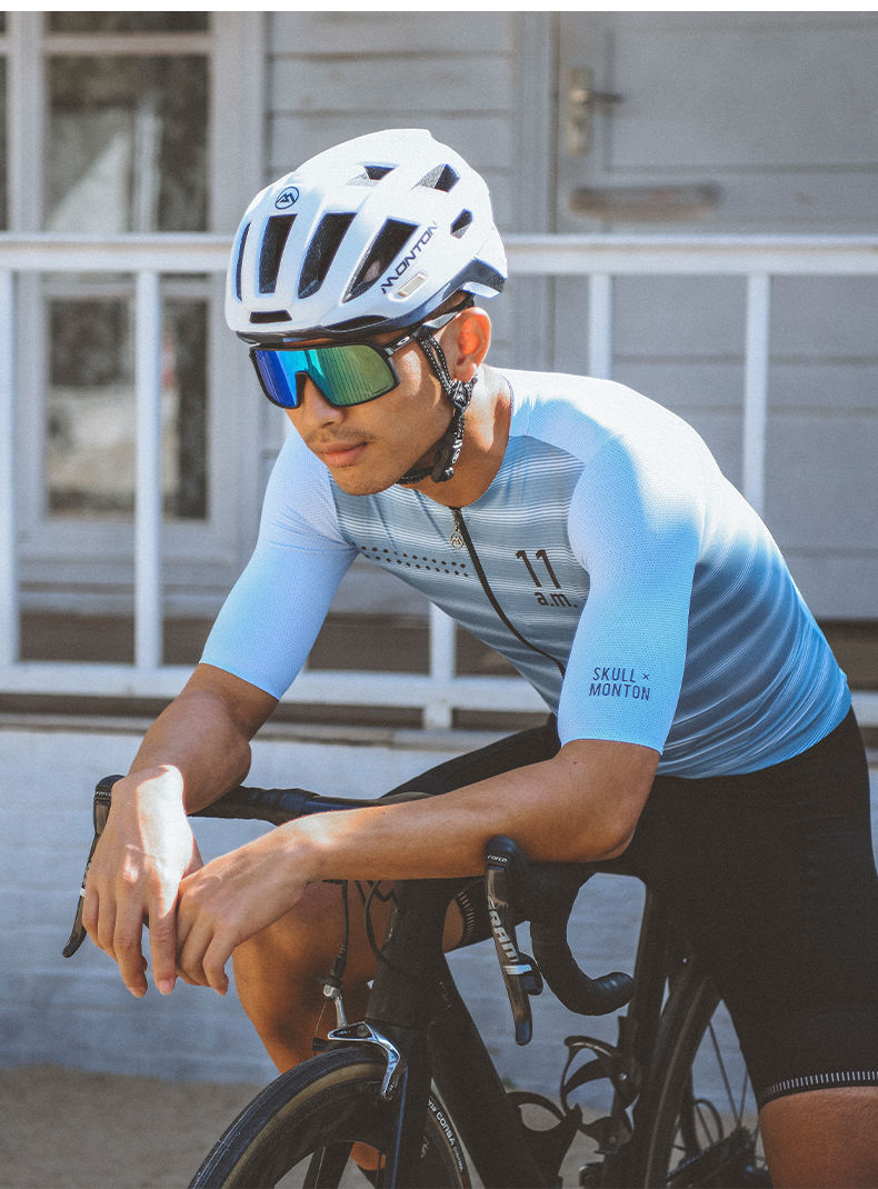 SKULL MONTON MENS SHORT SLEEVE CYCLING JERSEY 11AM LIGHT BLUE