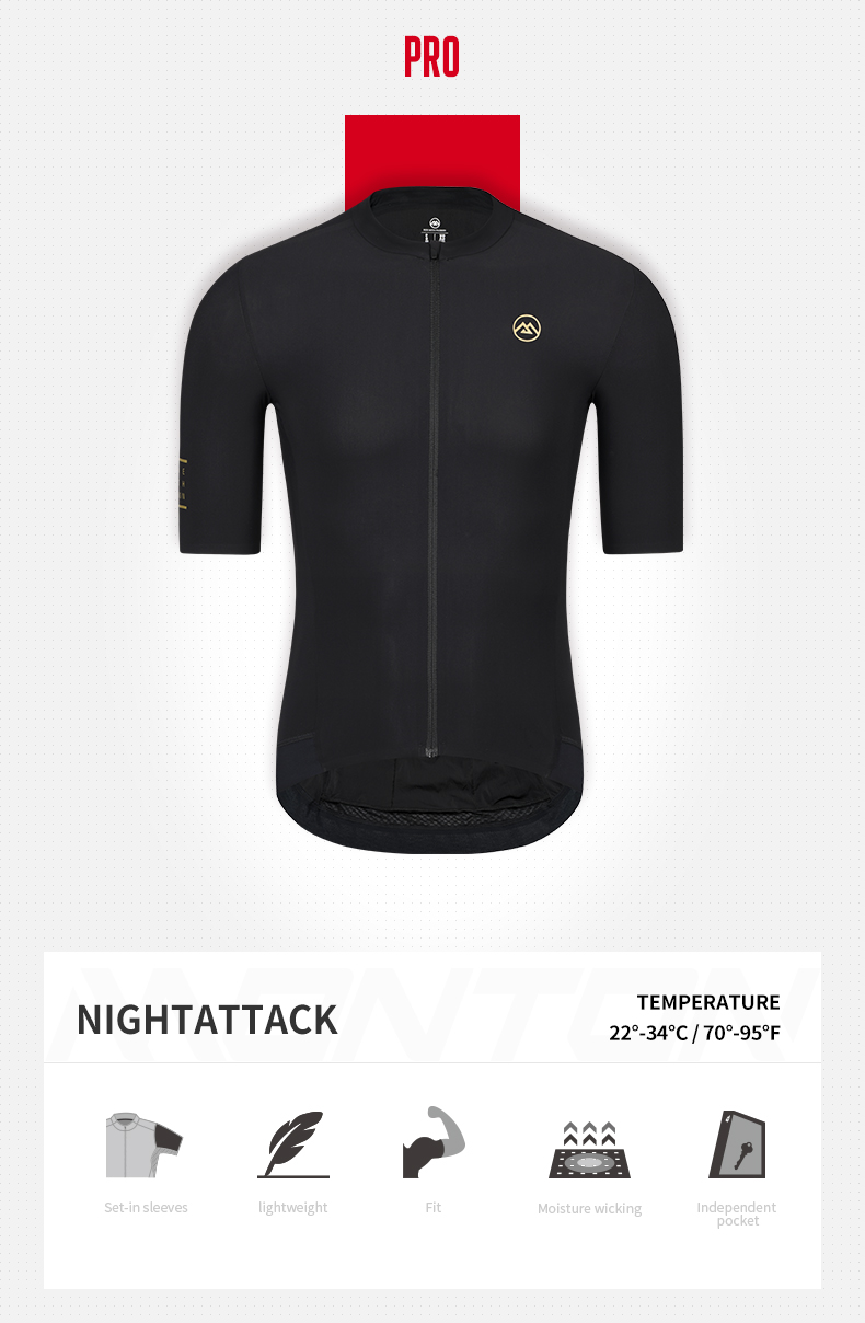 MENS SHORT SLEEVE CYCLING JERSEY PRO NIGHTATTACK BLACK