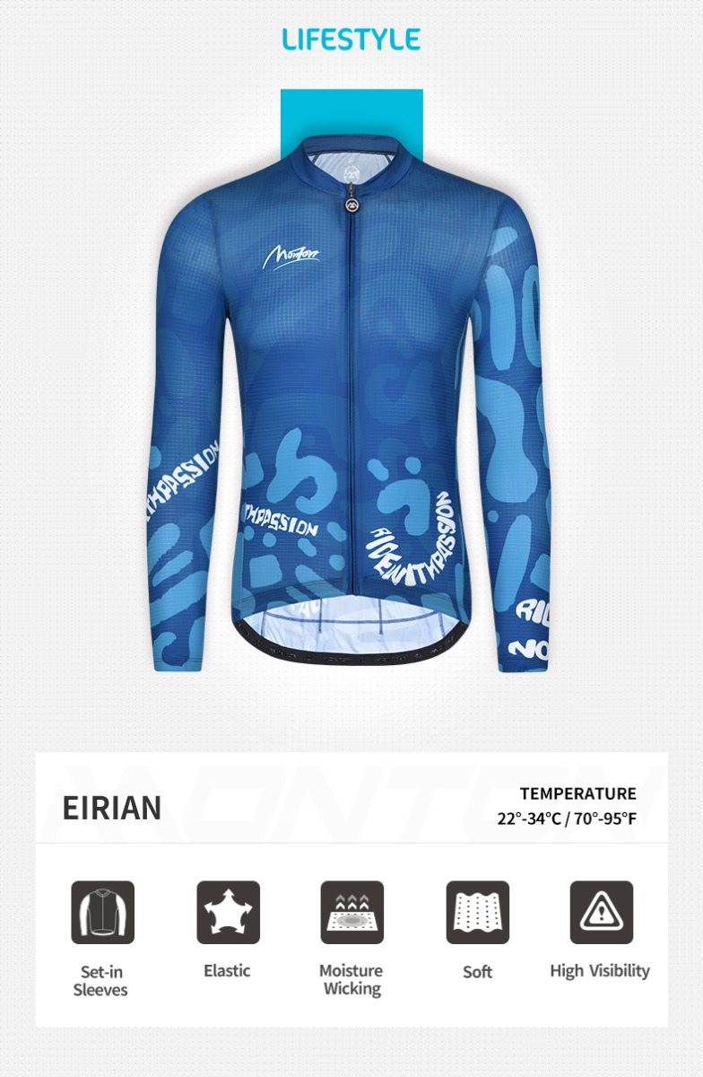 MENS LONG SLEEVE CYCLING JERSEY LIFESTYLE EIRIAN BLUE - S M