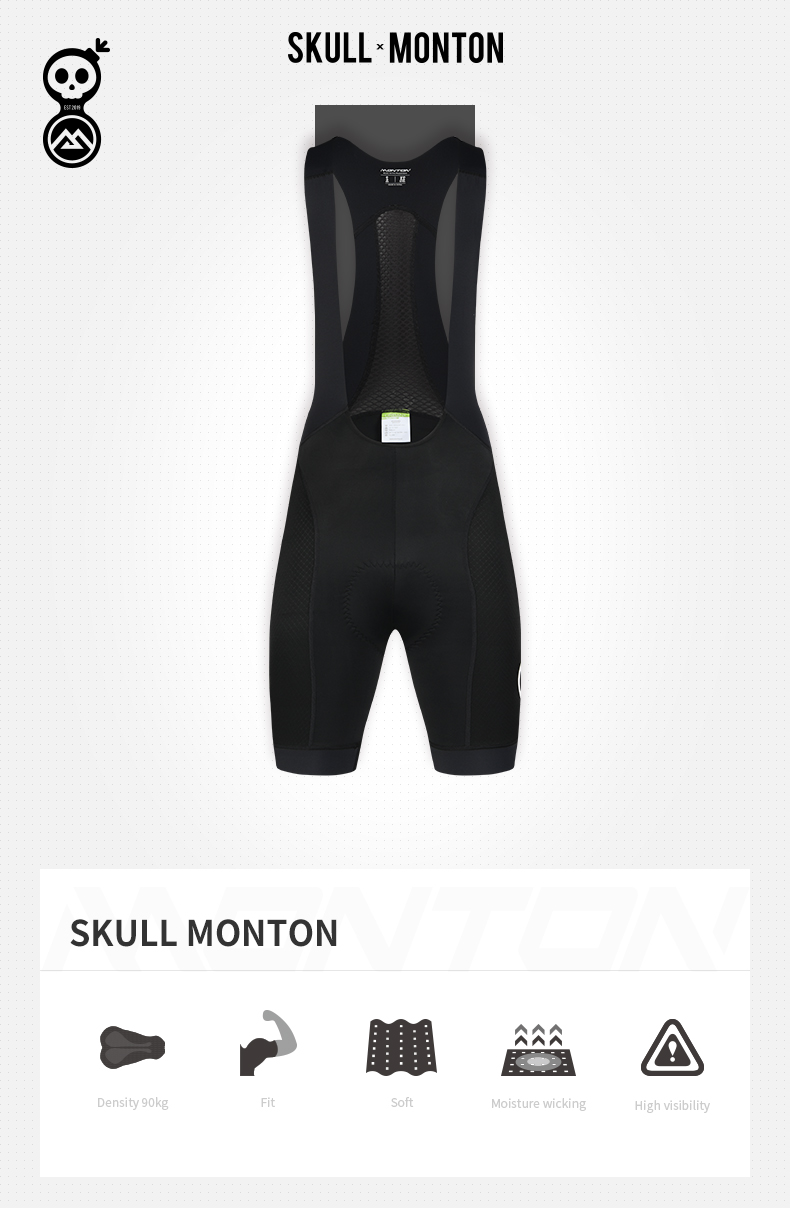 SKULL MONTON MENS CYCLING BIB SHORTS BLACK