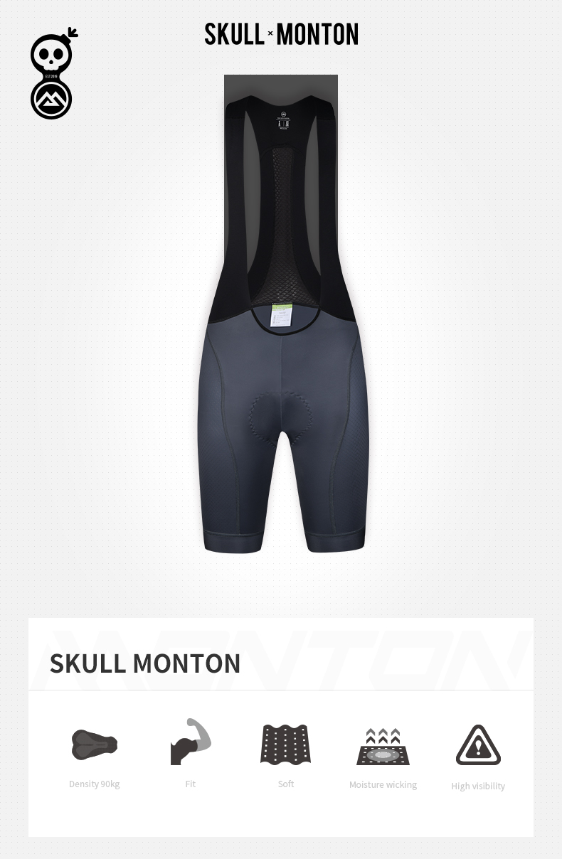 SKULL MONTON WOMENS CYCLING BIB SHORTS GRAY