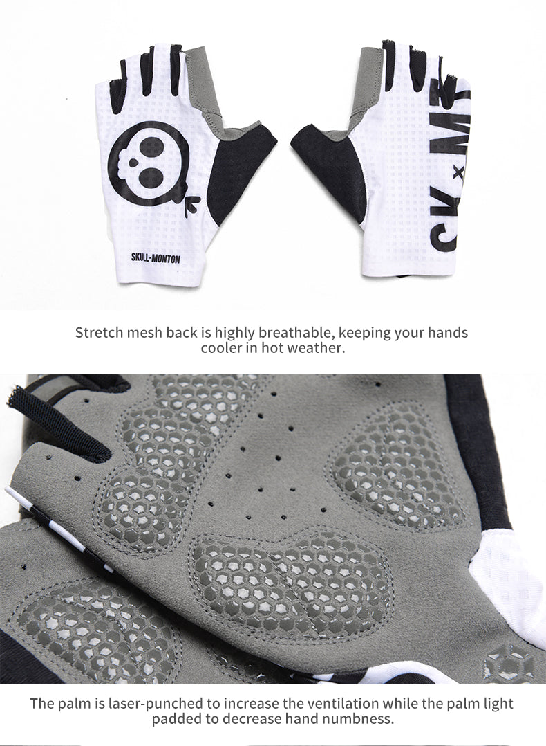 SKULL MONTON CYCLING GLOVES HALF FINGER SKMT WHITE