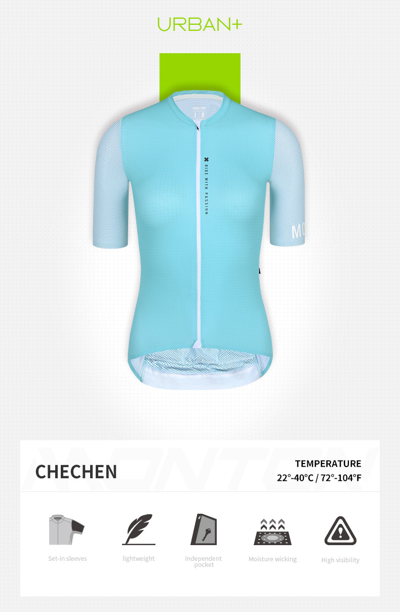 WOMENS SHORT SLEEVE CYCLING JERSEY URBAN CHECHEN DARKTURQUOISE